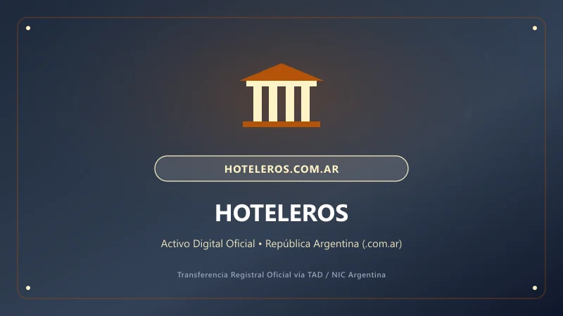 Identidad visual y presentación comercial del nombre de dominio hoteleros.com.ar en venta